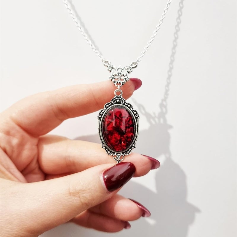 IS4U Gothic Vampire Necklace Vintage Stardust Crystal Cameo Pendant Necklace Punk Style Vampire Pendant Oval Necklace Satanic Demon Red Pendant Necklace Jewelry - Image 2